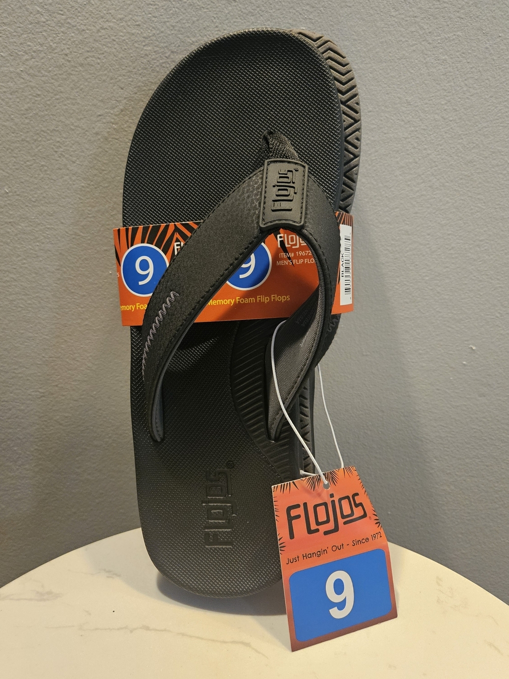 Flojos Black Mens Memory Foam Flip Flops NEW!